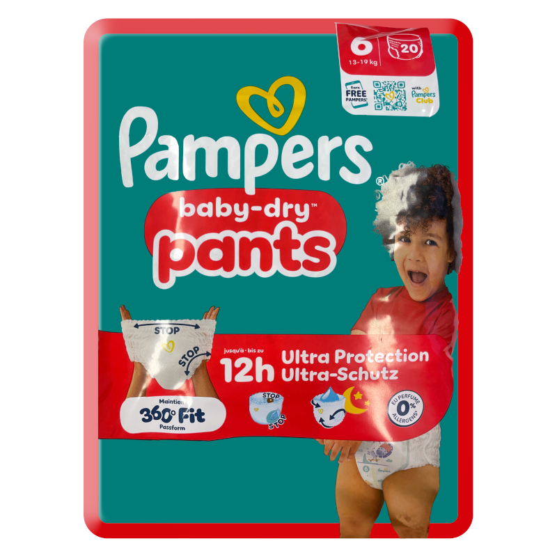Preview: Vorderseite der Verpackung der Pampers Baby Dry Pants Größe 6.
